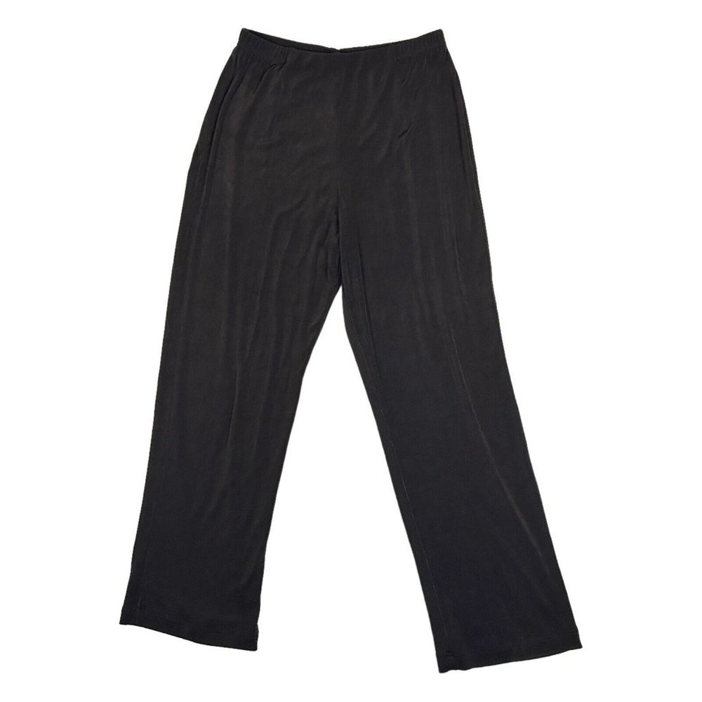 Chicos Womens Sz 2 US 12 Travelers Brown Pants Elastic Waist Straight Leg Slinky